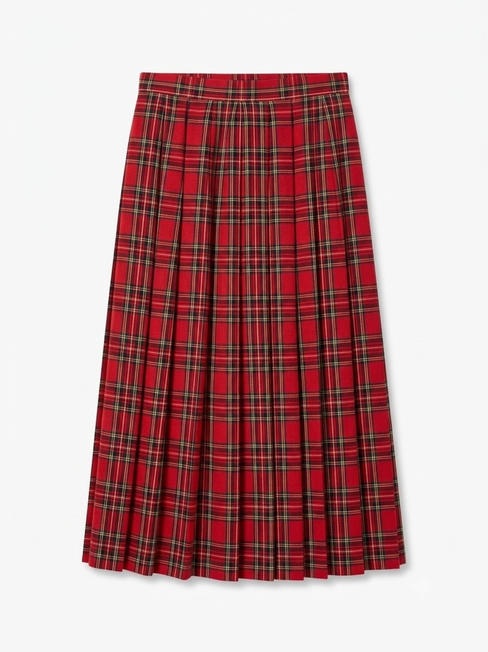 Vintage Suburbans Red Plaid Pleated Midi Skirt Size 14 Tartan Royal Stewart 90s